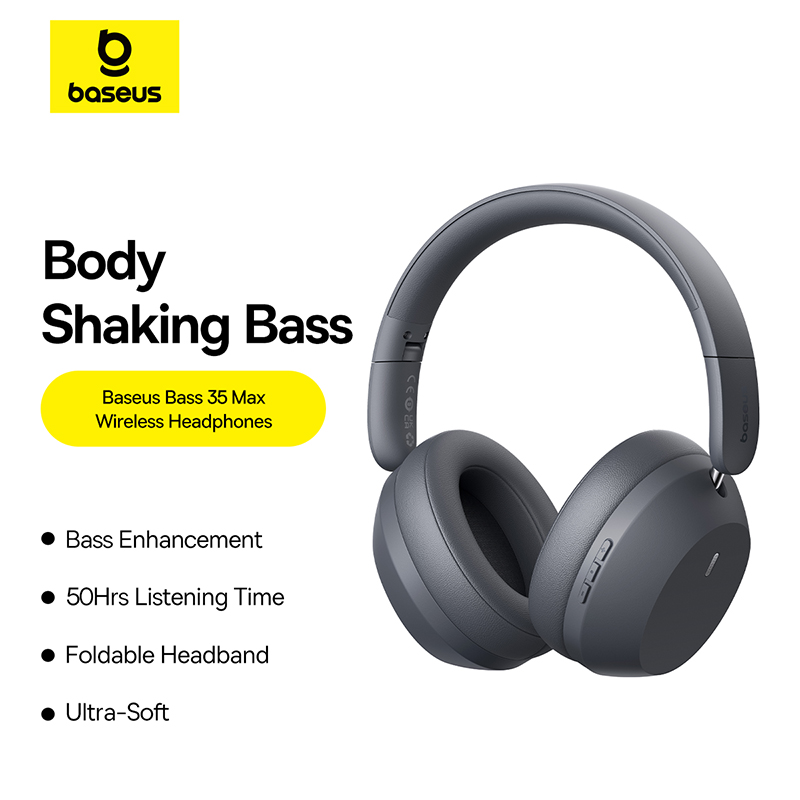 Baseus Bass 35 Max Wireless Headphones 50Hrs Long Battery Life Twilight Grey
